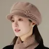 Chapéu de Lã Feminino para Outono e Inverno com Forro de Veludo Quente para Pessoas de Meia-Idade e Idosos, Chapéu de Tricô Espesso para Exterior com Proteção de Orelha de Pelo de Coelho, Proteção contra Frio, Chapéu de Lã para Mãe