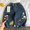 Pantalones de mezclilla suaves para niños, unisex, con estampados de dibujos animados, nueva colección primavera/otoño 2026, pantalones casuales de pierna recta para niños pequeños, pantalones largos de moda