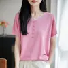 Camiseta de Manga Corta con Cuello en V de Punto Holgado, Estilo Coreano, Color Sólido, Versátil, a la Moda, Novedad Verano 2026, para Mujer