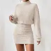 2026 Comercio Exterior Transfronterizo Amazon Europeo y Americano Otoño Nuevo Estilo Bodycon Manga Larga Cuello Alto Tejido de Canalé Vestido Sexy