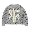 Amazon cross-border outono e inverno padrão de desenho animado estampado coração strass top Halloween botão camiseta de manga comprida para mulheres