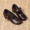 Nova coleção de outono feminina: Sapatos Mary Jane, estilo retrô e artístico, bico redondo, salto médio, sapatos Mary Jane pequenos de couro, atacado de fábrica