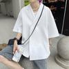 Camisa de manga curta de cor sólida masculina, moda japonesa de verão, elegante, solta, estilo preguiçoso, roupas casuais para casais
