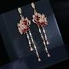 Aretes de Circonio Nuevo Color Estilo Coreano Elegantes Damas Cena Étnico Joyería Novia Borla Larga Aretes de Mariposa Mujer