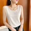 Camisola de seda de color liso para mujer, cuello redondo interior, holgada, ajustada, sin mangas, camiseta de satén de verano
