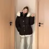 Chaqueta Abrigo de Algodón Estilo Coreano para Mujer Invierno 2026 Otoño/Invierno Nuevo Ropa de Algodón Calidez Chaqueta Acolchada Cuello Grande de Piel Rosa Botones de Colores