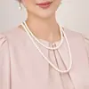 Combinado com Colar Cheongsam, Corrente para Clavícula de Pérola Imitação de Milho de Três Camadas, Corrente Curta Estilo Retrô Francês com Múltiplos Círculos para Mulheres