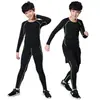 Traje de entrenamiento ajustado para niños, capa base de baloncesto de otoño/invierno para niños, conjunto deportivo, camiseta de manga larga de secado rápido, para fútbol y correr