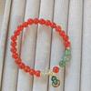 Pulseira de Cristal de Ágata Vermelha Estilo Chinês Novo Pulseira de Jade Birmanês Cabacinha Dourada Método Antigo Feminina Joia