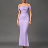 Vestido plisado de malla espiga de pescado de comercio exterior transfronterizo Europeo y americano Sexy sin espalda Hombro ajustado Cadera