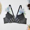 Sexy Grande Sin Espalda Wrap de Pecho Corto con Perlas Lentejuelas Huesos de Pescado Sujetador Ropa de Abrigo Triángulo Tirante Flor Sin Tirantes para Mujer