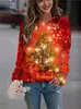 Otoño e Invierno Manga Larga Impresión Digital 3D Estilo Callejero Navideño Patrón de Árbol de Navidad Moda para Mujer Comercio Exterior Transfronterizo