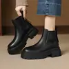 Botines Chelsea Populares de Suela Gruesa para Mujer, Nuevos Botines Cortos de Cuero de Vaca Retro con Punta Redonda y Tacón Medio Grueso, Botines de Chimenea, Piel Genuina