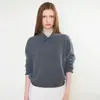 Suéter Base de Punto de Lana con Cuello Clásico Plegable para Mujer, Estilo Coreano Otoño e Invierno, Suéter Suave y Liso con Media Cremallera y Cuello Polo