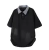 2026 Nova Camiseta Patchwork Xadrez Falsa de Duas Peças Verão Marca Americana Tendência Manga Curta Camisa Polo Gola Alta Top Casual