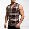 Colete de tricô V-neck xadrez color-block estilo britânico transfronteiriço para homens, colete suéter sem mangas slim-fit, uma peça versátil para sobreposição no trabalho