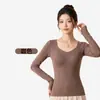 Ropa interior térmica calefactable de grafeno para mujer con almohadillas en el pecho, top sin costuras para otoño e invierno, capa base térmica