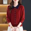26 Otoño Nuevo Tallas Grandes Prendas de Punto de Alta Gama para Mujer de Mediana Edad Holgado Talla Grande Top con Solapa Cubre Vientre Suéter Base Elegante