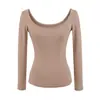 Camiseta de Estilo Puro Deseo con Cuello Grande en U para Mujer, Manga Siete Estilo Chica Picante, Otoño, Ajustada, Adelgazante, Estilo Básico, Capa Base, Top Sexy