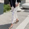 Falda Satinada con Estampado Floral Europeo y Americano Transfronteriza, Falda Casual de Cintura Alta de Longitud Media, Falda Elegante Versátil con Caída para Mujer