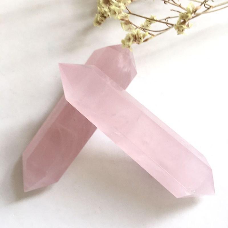 Rose quartz crystal wand doubl