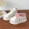 Zapatos de Lona de Caña Alta con Suela Gruesa para Aumentar la Altura para Mujer, Primavera y Otoño 2026, Zapatos Chunky con Rayas de Estrella de Doble Uso, Tenis Casuales Estilo Universitario