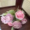 Rosa artificial estilo vintage com bordas queimadas, cores mistas, botões de rosa de 6 pétalas, flores artificiais para casa, casamento e decoração de noiva, buquê de flores artificiais