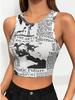 AliExpress 2025 Europeo y Americano Transfronterizo para Mujer Verano Nuevo Estilo Caliente Joker Tirante Periódico Retro Ombligo Ajustado