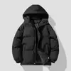 Chaqueta con capucha de color liso, forro polar grueso, marca de moda de invierno para hombre, abrigo holgado, versátil, cálido, resistente al viento