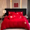 Nuevo Conjunto Rojo de Cuatro Piezas Estilo Chino para Boda, Ropa de Cama para Habitación de Boda, Conjunto Bordado de Dragón y Fénix de Lujo Ligero al por Mayor