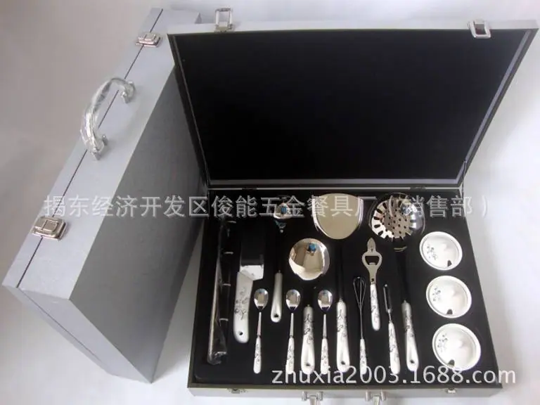中档木盒陶瓷厨具15件套