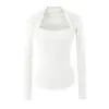 Camiseta de Manga Larga con Cuello Cuadrado Nueva para Primavera/Otoño 2026, Top Básico para Mujer, Adelgazante, Sexy, para Usar por Dentro o por Fuera, Top de Hombro Normal