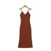 Estilo europeu e americano transfronteiriço AliExpress comércio exterior roupa feminina ZR em estoque novo cetim de seda textura decote em V vestido de alça