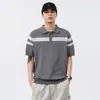 Camisa polo de punto de seda helada de alta gama con bloques de color para hombre, de manga corta, nuevo estilo de verano, camiseta de cuello para hombre moderna y versátil