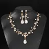 Conjunto de collar y pendientes de corona floral de pedrería nupcial elegante transfronterizo, accesorio de vestido de novia para clavícula estilo de lujo ligero