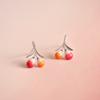 Aretes colgantes hechos a mano con esmalte goteado en polvo melocotón y degradado naranja, lindos aretes de cereza de plata esterlina S925, aretes para mujer japoneses y coreanos
