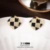 Brincos de Tarraxa Xadrez Coração de Strass Exquisitos Estilo Coreano Doce Fresco Moderno Brincos de Alto Padrão Acessórios de Brincos Versáteis de Luxo Leve