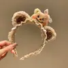 Faixa de cabeça fofa com orelhas de panda para lavar o rosto, faixa de cabeça de pelúcia de desenho animado com coroa alta para mulheres, faixa para maquiagem e lavar o cabelo, acessório de cabelo