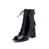 Sandalias de Encaje con Tira de Tobillo y Punta Abierta Estilo Europeo y Americano con Tacón Alto Grueso, Botines con Cordones, Botas de Jazz, Sandalias de Tacón Alto, Tallas 40-45, Zapatos de Comercio Exterior