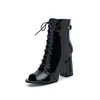 Sandalias de Encaje con Plataforma y Punta Abierta Estilo Europeo y Americano, Botines de Encaje con Tacón Grueso, Botas de Danza Jazz, Sandalias de Tacón Alto, Tallas 40-45, Zapatos de Exportación