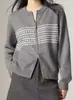 Cardigan Tricot Jacquard Redondo Estilo Retrô para Mulheres, Novo Estilo Outono/Inverno, Elegante Casaco Tricot com Zíper Duplo Estilo Coreano para Mulheres