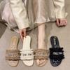 Sandalias y Pantuflas para Exterior Mujer 2025 Verano Nueva Llegada Estilo Francés Fragantes Suela Plana Combinación con Pedrería Pantuflas de Playa