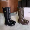 Botas altas de cuero para mujer con suela gruesa, colección otoño/invierno 2026, botas hasta la rodilla con tacón grueso y detalles de hebilla, botas altas de equitación