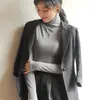 Camiseta Básica Derong de Cor Lisa com Pelo, Gola Alta para Mulheres, Outono e Inverno, Slim Fit, Forrada com Fleece, Top Quente