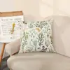 Fronha para Soneca com Plantas Verdes Nórdicas e Flores, Linho de Bambu Pastoral, Almofada Decorativa Ultra Macia, Almofada para Carro, Núcleo de Almofada para Uso na Sala de Estar