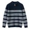 Suéter de Punto Grueso de Cachemira con Cuello Semi-Alto y Media Cremallera para Niños y Niñas con Rayas Bloque de Color - Nuevo Otoño e Invierno 2026