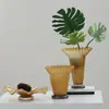 Vaso de Vidro Softhome Escandinavo de Boca Larga com Frisos e Borda Enrolada Plissado Decoração Suave Decorações para Sala Modelo