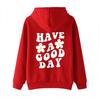 Moletom com Ombro Cruzado para Mulheres Comércio Exterior Transfronteiriço Moda Outono Europeia e Americana com Letras GOOD DAY Moletom com Capuz