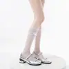 Calcetines de verano de malla hueca transpirables estilo ballet con encaje fruncido para Mary Janes estilo miu calcetines largos ribeteados con encaje calcetines jk para mujer