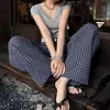Pantalones de Cuadros de Algodón Burbuja de Isla para Mujer 2026 Verano Pantalones Finos de Pierna Ancha Casuales Estilo Verano Delgado